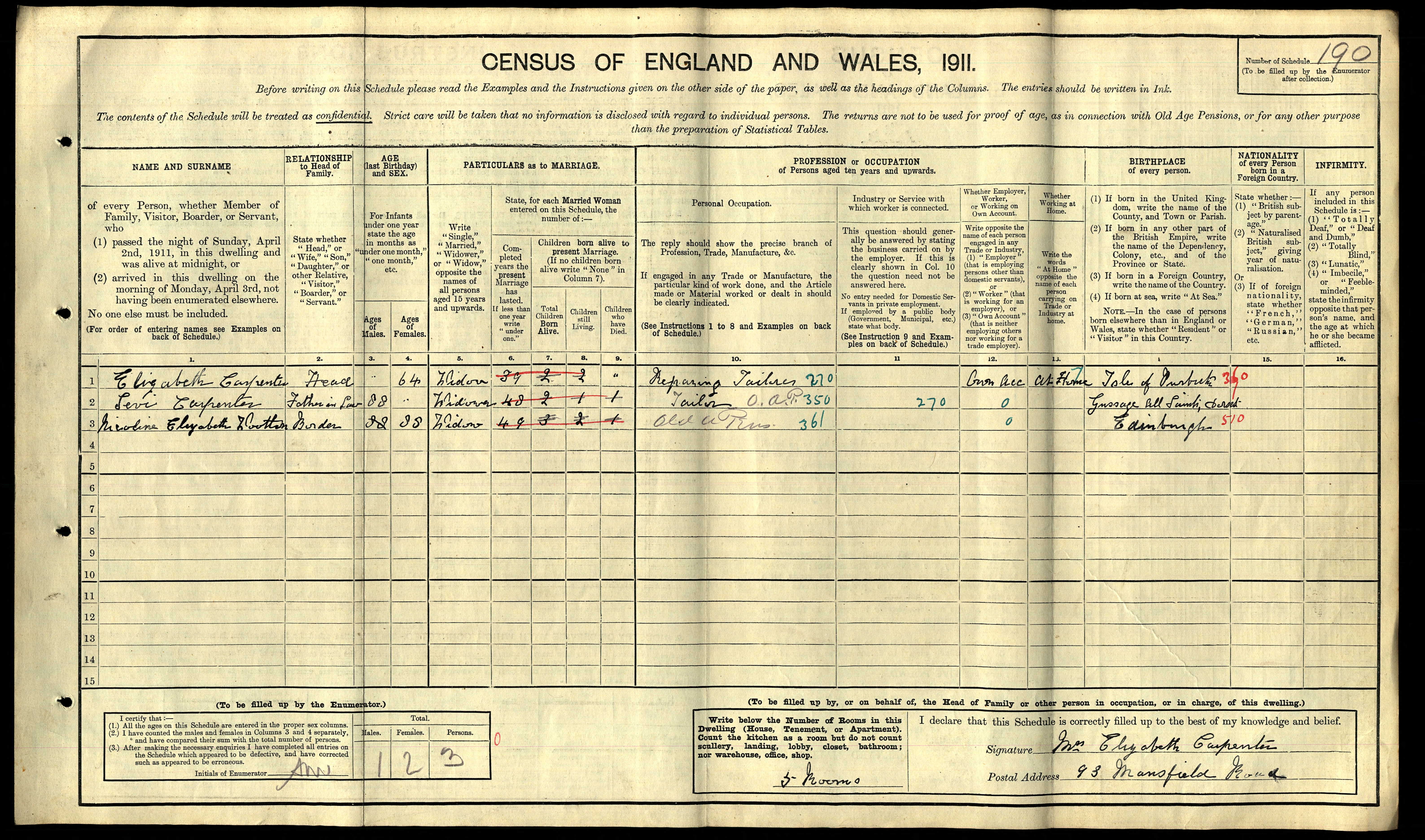 Nicolina Elizabeth Stampa 1911 Census