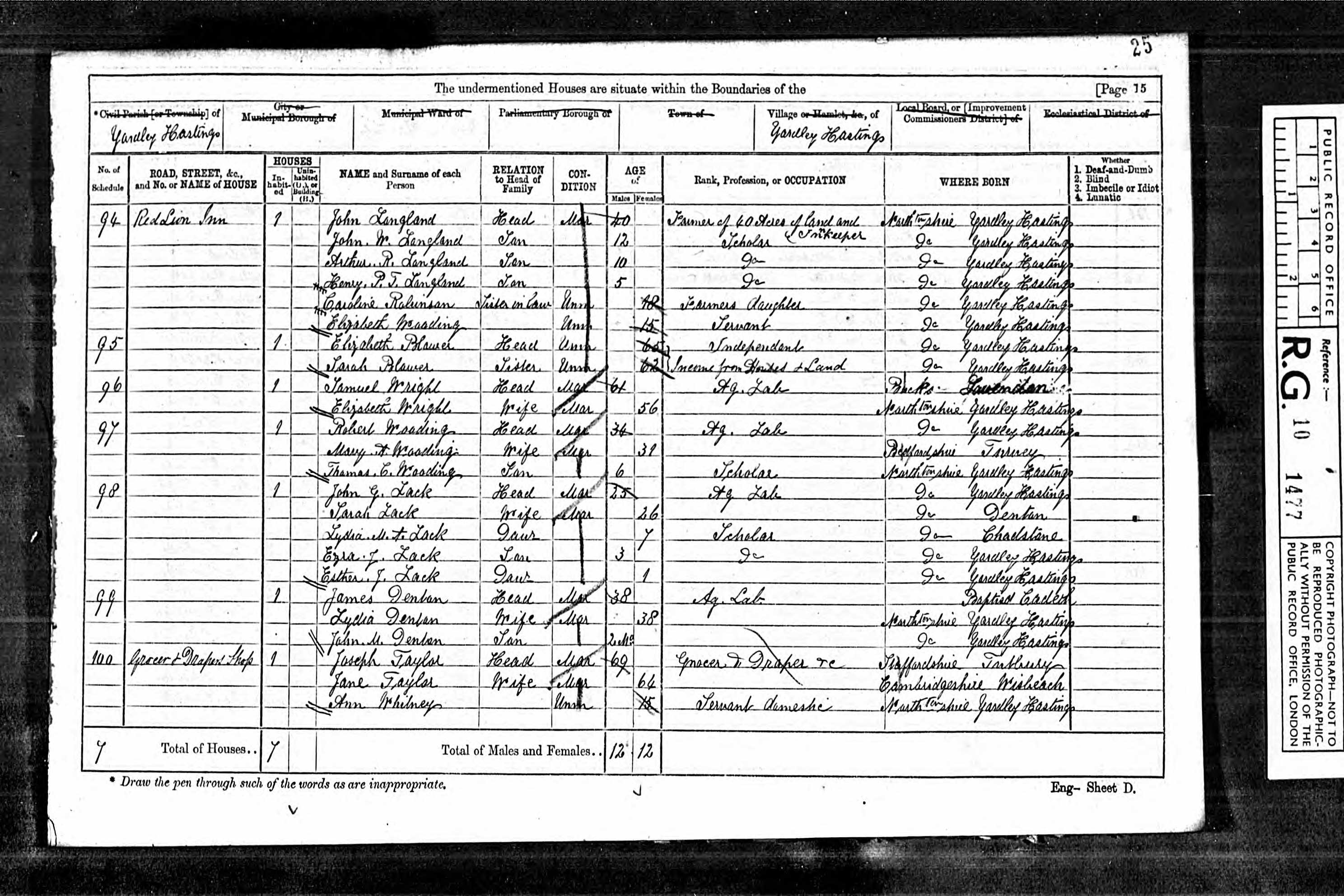 John William Longland Census 1871