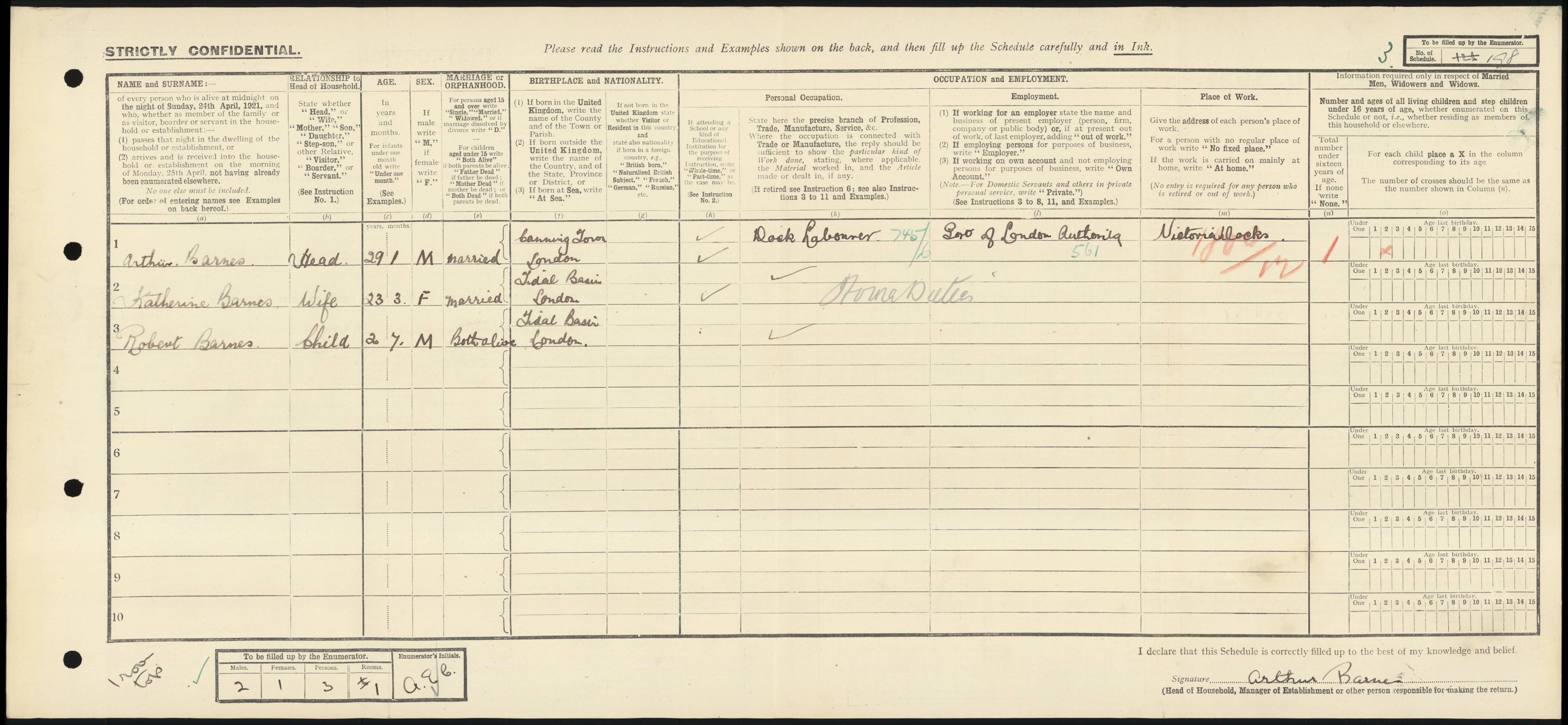 Arthur barnes 1921 Census
